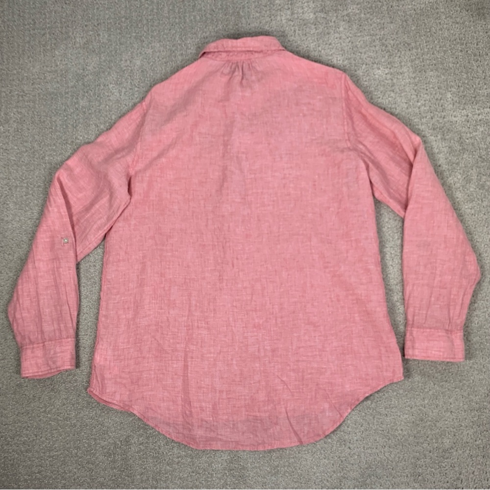 100% Linen Jones & Co. Pink Popover Longline Shirt Size Medium, Oversized - Picture 2 of 9